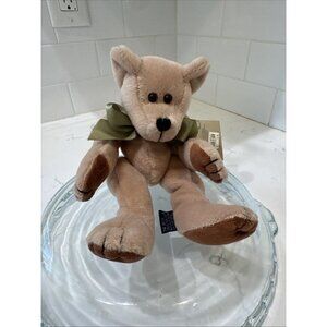 VTG Boyds Bears-J.B Bean 10” Bear Plush Beanie W/Green Bow 5-Way Jointed